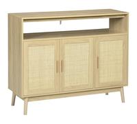 HomCom Aparador Estilo Boho 3 puertas ratán estantes ajustables patas madera 120x40x97 cm Natural