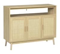 HomCom Aparador Estilo Boho 3 puertas ratán estantes ajustables patas madera 120x40x97 cm Natural