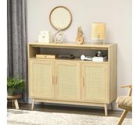HOMCOM Aparador de Cocina con 3 Puertas de Ratán 120x40x97 cm Natural Natural Wood