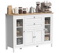 HomCom Aparador cocina 2 cajones 2 puertas de vidrio estantes ajustables 120x40x90 cm Blanco