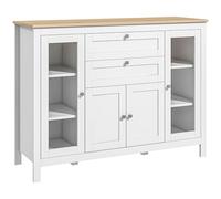 HOMCOM Aparador de Cocina con Armario 2 Cajones 2 Puertas de Vidrio y Estantes Ajustables Muebles Auxiliar de Almacenaje para Comedor Salón 120x40x90 cm Blanco