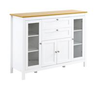 HomCom Aparador cocina 2 cajones 2 puertas de vidrio estantes ajustables 120x40x90 cm Blanco