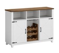HOMCOM Aparador de Cocina Rústico con Estantes Ajustables y Botellero Mueble Auxiliar para Comedor, Salón 120x37x88 cm Blanco