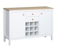HOMCOM Aparador de Cocina con Botellero Moderno con 2 Cajones 2 Puertas Estantes Ajustables y Botellero para 9 Botellas Mueble Auxiliar de Cocina para Comedor Salón 110x35x75 cm Blanco