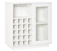 HOMCOM Aparador de Cocina con Botellero para 20 Botellas Armario Auxiliar con 1 Puerta de Cristal Estantes y Soporte de Copas de Vino para Comedor Bar 80x36x85 cm Blanco