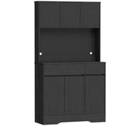 HOMCOM Aparador de cocina con encimera, 6 puertas, armario alto de gran capacidad con estantes, negro Aosom España