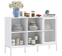 HOMCOM Aparador de Cocina con Puerta de Malla 4 Compartimentos 120x37x81,5 cm blanco