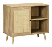 HOMCOM Aparador de Cocina con Puerta de Ratán 80x39x70 cm Natural | Buffet de Salón, Mueble Auxiliar de Cocina, Aparador Pequeño Salón, 2 Estantes de Almacenaje