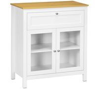 HOMCOM Aparador de Cocina Moderno Mueble Buffet Auxiliar con Cajón Estante Ajustable y 2 Puertas de Vidrio Armario de Almacenamiento para Salón Comedor 80x40x90 cm Blanco