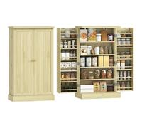 HOMCOM Aparador de cocina de 104 cm, mueble despensa con 2 puertas, estantes ajustables, 12 especieros, 5 estantes, mueble de cocina moderno para comedor, salón, madera natural