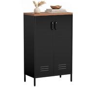 HOMCOM Aparador de cocina de acero, mueble de cocina con 2 puertas, estantes ajustables, industrial, mueble contenedor multiusos para salón, comedor u oficina, 65 x 35 x 106 cm, color negro y marrón