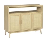 HomCom Aparador Estilo Boho 3 puertas ratán estantes ajustables patas madera 120x40x97 cm Natural