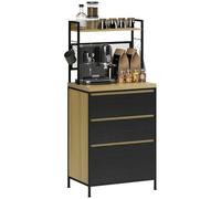 HOMCOM Aparador de Cocina Industrial 60x40x132cm Madera Natural | Unidad de almacenamiento, 3 cajones, encimera, estante, 4 ganchos, armario para microondas, comedor, sala de estar.