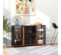 HOMCOM Aparador de Cocina Industrial Mueble Buffet Auxiliar con 6 Estantes Abiertos Porta Copas y Estante Ajustable para Bar Comedor 120x40x76 cm Marrón Rústico
