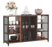 HOMCOM Aparador de Cocina Industrial Mueble Buffet Auxiliar con 6 Estantes Abiertos Porta Copas y Estante Ajustable para Bar Comedor 120x40x76 cm Marrón Rústico