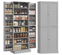 HOMCOM Aparador de Cocina Moderno 60x35x166 cm Gris | Aparador, armario con puertas, estante ajustable, especiero, para comedor, salón