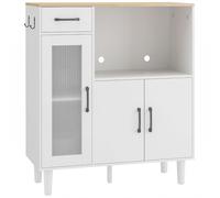 HOMCOM Aparador de Cocina Moderno con Puerta de Acrílico Cajón Estante Ajustable Compartimento Abierto 80x34x91 cm Blanco