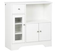 HOMCOM Aparador Blanco Aparador de Cocina Moderno con Puerta de Vidrio Cajón Estante Abierto y Baldas Ajustables Mueble Auxiliar de Almacenaje para Comedor Salón 80x30x82 cm Blanco