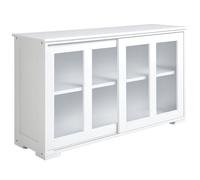HomCom Aparador de cocina, 2 puertas correderas de vidrio, estante ajustable blanco 107x33x62,5cm