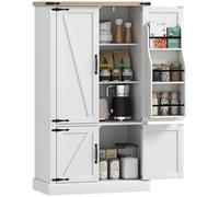 HOMCOM Aparador de cocina, mueble de cocina, vitrina, 4 puertas, 6 especieros y estantes regulables, estilo rústico, mueble de almacenaje para salón, comedor, 76,3 x 40 x 136 cm, blanco
