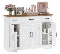 HOMCOM Aparador de Cocina Rústico, Armario de Cocina con 4 Estantes de Puerta, 3 Cajones, Estantes Ajustables, Puerta con Cierre Suave, Mueble de TV para 48-55 Pulgadas, 120x38x87 cm, Blanco y Nogal W