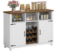 HOMCOM Aparador de Cocina Rústico con Estantes Ajustables y Botellero Mueble Auxiliar para Comedor, Salón 120x37x88 cm Blanco