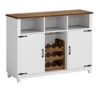 HOMCOM Aparador de Cocina Rústico con Estantes Ajustables y Botellero Mueble Auxiliar para Comedor, Salón 120x37x88 cm Blanco