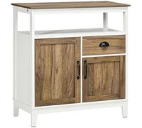 HOMCOM Aparador de Salón 2 Puertas Cajón 76,6x35x81,5 cm Blanco y Marrón