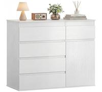 HOMCOM - Aparador de salón, armario con 5 cajones, estante ajustable y puerta de cierre suave, estilo moderno, aparador comedor y cocina, 100 x 40 x 80 cm, color blanco