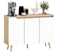 HOMCOM Aparador de Salón con 3 Puertas Estantes Ajustables Patas de Madera para Cocina Entrada 107x35x76,5 cm Roble y Blanco BLANCO