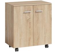 HOMCOM Aparador de Salón conRuedas 2 Puertas y Estantes para Sala de Estar Dormitorio Oficina 60x35x65 cm Natural