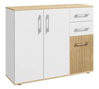 HOMCOM Aparador de Salón Moderno con 2 Cajones 90x30x75,5 cm Blanco y Natural White