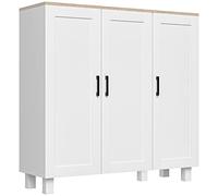 HOMCOM Aparador Estrecho de 3 Puertas, Aparador de Salón con Estantes Ajustables, para Cocina, Entrada, Comedor, Dormitorio, Negro, 90x30x90 cm, Blanco