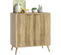 HOMCOM Aparador Estriado con Espacio, 30", 2 Puertas, Roble | Mueble bar de cocina moderno, estante ajustable, patas de madera