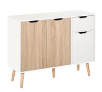 HOMCOM Aparador Madera Natural Mueble de Almacenaje con 2 Armarios con Puertas y Cajón de Madera para Sala Cocina Dormitorio Blanco y Natural Aosom España