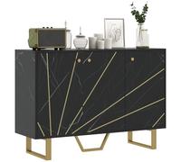 Homcom aparador moderno aparador de salón con 2 puertas y estante ajustable mueble auxiliar para salón con efecto mármol antivuelco 107x35x75 cm negro y dorado