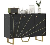 HOMCOM Sideboard Moderno de para Salón con Estantería Ajustable Mueble Auxiliar para Salón con Mármol Anti-Vuelco 107X35X75 Cm Negro y Dorado
