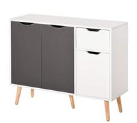 HOMCOM Aparador Moderno Aparador para Salón con 3 Puertas y Cajón Mueble Auxiliar para Salón Cocina Dormitorio 90x30x72 cm Blanco y Gris