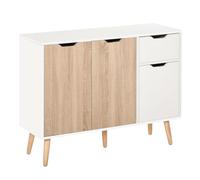 HOMCOM Aparador Moderno Aparador para Salón con 3 Puertas y Cajón Mueble Auxiliar para Salón Cocina Dormitorio 90x30x72 cm Blanco y Natural