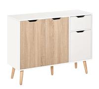HOMCOM Aparador Moderno Aparador para Salón con 3 Puertas y Cajón Mueble Auxiliar para Salón Cocina Dormitorio 90x30x72 cm Blanco y Natural