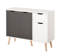 HOMCOM Aparador Moderno Aparador para Salón con 3 Puertas y Cajón Mueble Auxiliar para Salón Cocina Dormitorio 90x30x72 cm Blanco y Gris