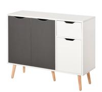 HOMCOM Aparador Moderno con 3 Puertas y Cajón 90x30x72 cm Blanco y Gris