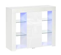 HOMCOM Aparador Moderno con Luces LED Mueble Buffet con 1 Puerta de Alto Brillo Cierre a Presión Estantes Ajustables y Control Remoto 97x35x83 cm Blanco