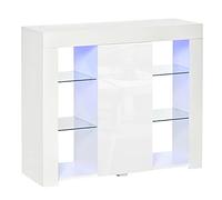 HOMCOM Aparador Moderno con Luces LED Mueble Buffet con 1 Puerta de Alto Brillo Cierre a Presión Estantes Ajustables y Control Remoto 97x35x83 cm Blanco