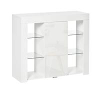 HOMCOM Aparador Moderno con Luces LED Mueble Buffet con 1 Puerta de Alto Brillo Cierre a Presión Estantes Ajustables y Control Remoto 97x35x83 cm Blanco