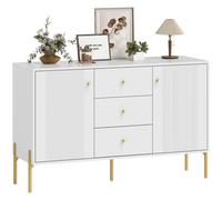 HOMCOM Aparador Moderno de 2 Puertas Aparador de Salón con 3 Cajones Estantes Ajustables Blanco 120x39,1x76 cm BLANCO