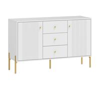 HOMCOM Aparador Moderno de 2 Puertas, Aparador de Salón con 3 Cajones, Estantes Ajustables, Encimera con Efecto Mármol, Patas de Acero, para Cocina, Entrada, Dormitorio, Blanco, 120x39,1x76 cm White 1