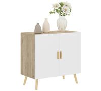 HOMCOM Aparador, Mueble de almacenaje, con Asas de bambú, Estante Regulable, Base elevada, para salón Cocina Comedor, 76 x 41,2 x 74 cm Blanco y Madera Natural