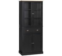 HOMCOM Aparador mueble de cocina armario 4 puertas con 2 puertas de vidrio y 1 cajón estantes regulables - negro Aosom España
