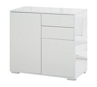 HOMCOM Aparador para Cocina con 2 Puertas 2 Cajones 79x36x74 cm Blanco | Marco Blanco Brillante, Estante Ajustable, Apertura a Presión, Armario de Almacenamiento, Dormitorio Salón